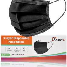 1Above 50pk- Disposable 3-Layer Face Masks, High Filterability, Suitable For Sensitive Skin (Black)