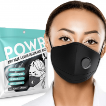 Face Mask | Unisex – Ultimate Comfort – 100% Cotton Face Covering – Washable and Re-usable, with Adjustable Ear Straps and Nose Clip – Breathable Valve Plus 3 X Replaceable PM 2.5 Carbon Filters