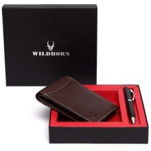 Men Brown Genuine Leather Wallet Gift Set Combo