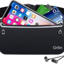 Gritin Running Belt, Waist Pack Fitness Belt With Headphone Hole – Soft Sweat-proof Fabric and Adjustable Elastic Strap for Waist Curve,Running and Other Outdoors